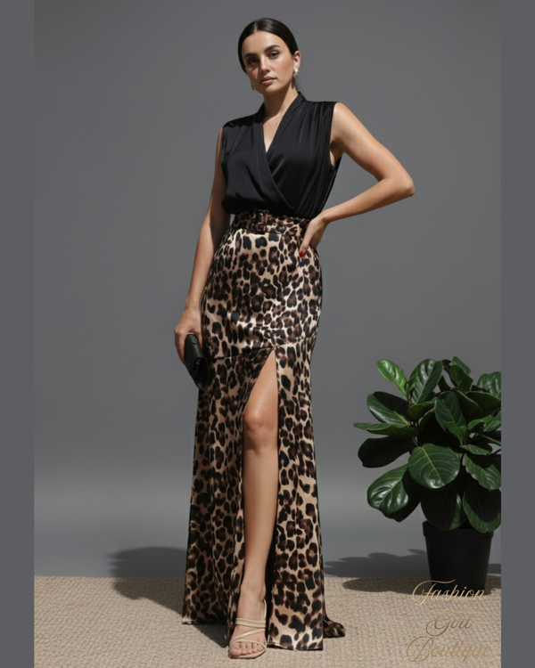 Leopard Satin V Dress