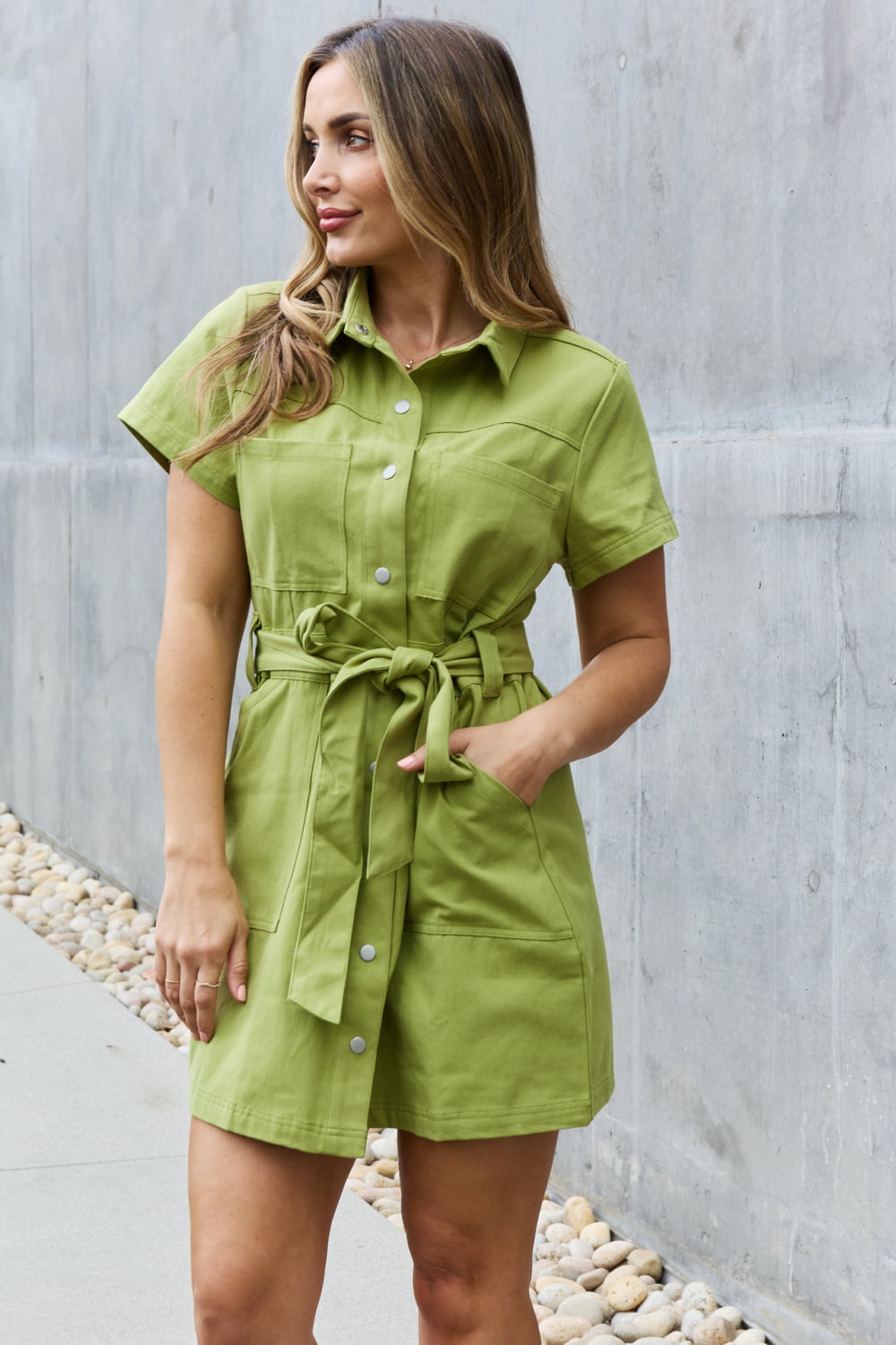 Olive Button Down Dress